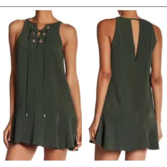 Parker Green Sleeveless Lace-Up Grommet Shift Mini Dress Women's Size Medium M - Picture 1 of 7